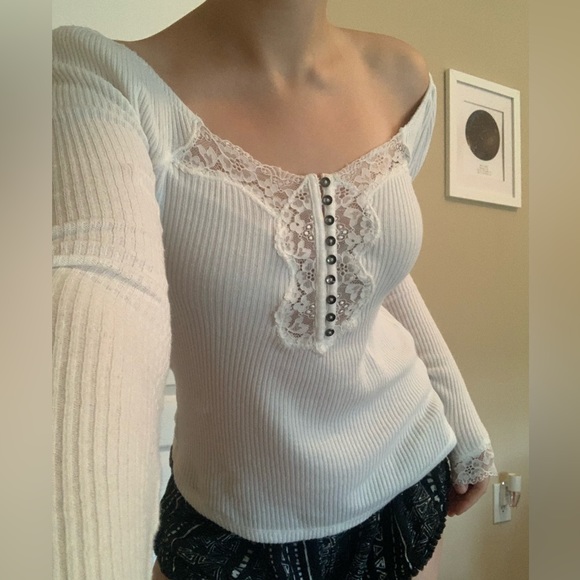 White Lace Free People Longsleeve Top - Picture 1 of 4